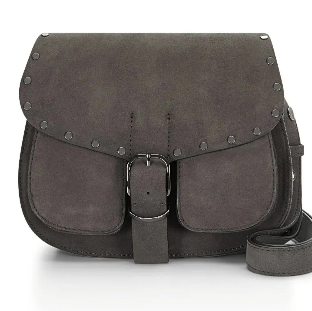 Rebecca Minkoff Biker Saddle Bag Crossbody Gray Suede